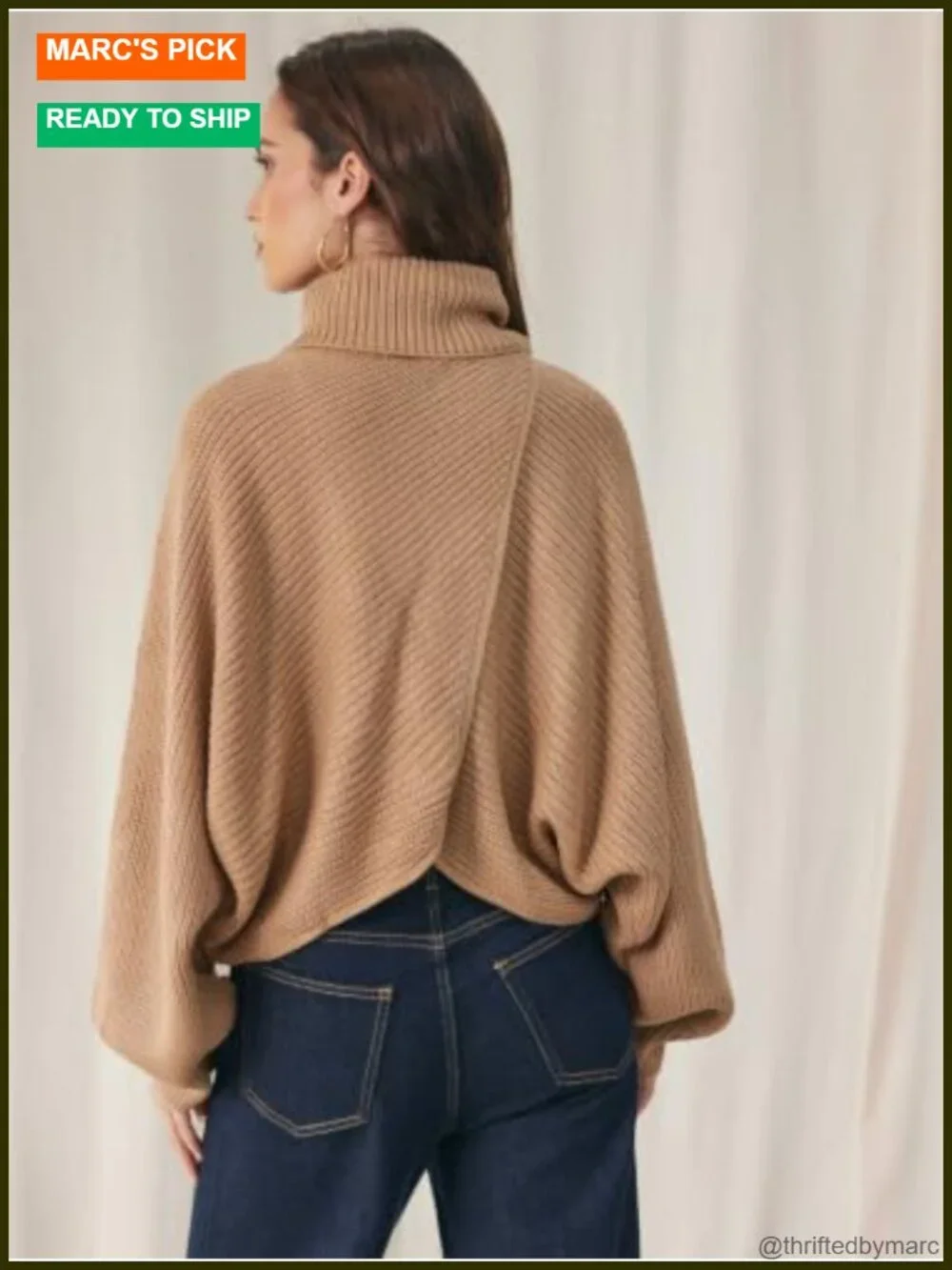 Womens Cropped Turtleneck Sweater Lantern Sleeve High Neck Knit Pullover